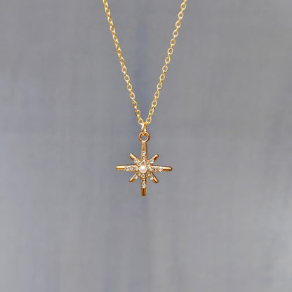 Studded Snowflake Golden Christmas Charm Necklace