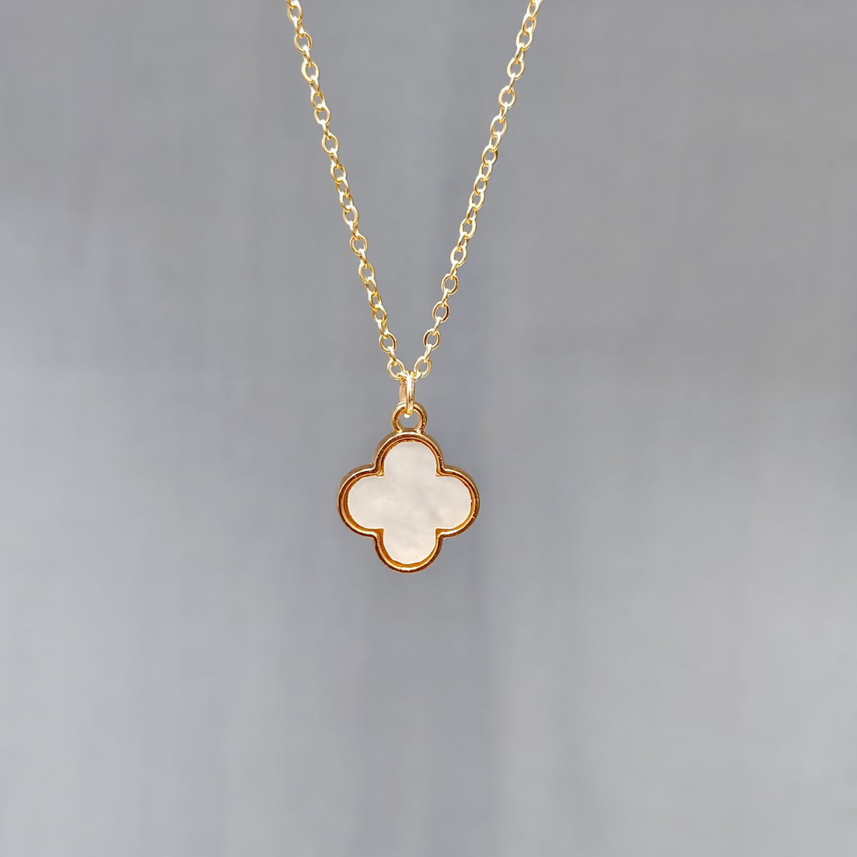 Pearl-Finish Clover Shell Golden Christmas Charm Necklace