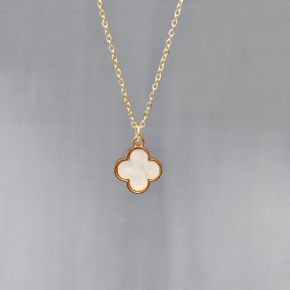 Pearl-Finish Clover Shell Golden Christmas Charm Necklace