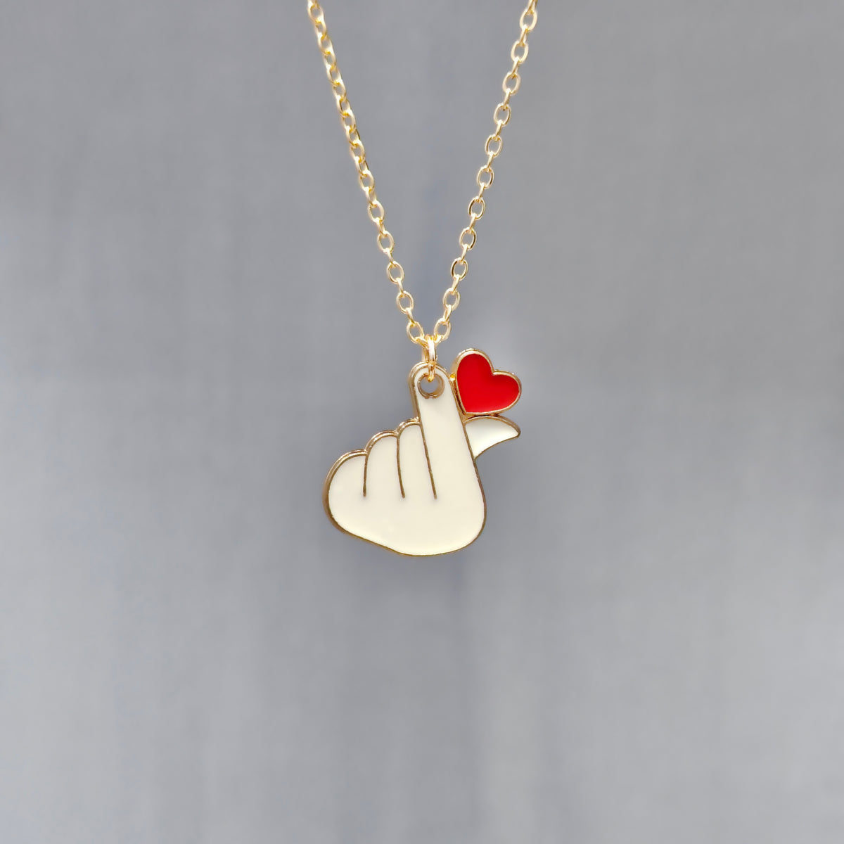 Finger-Heart Saranghae Golden Christmas Charm Necklace