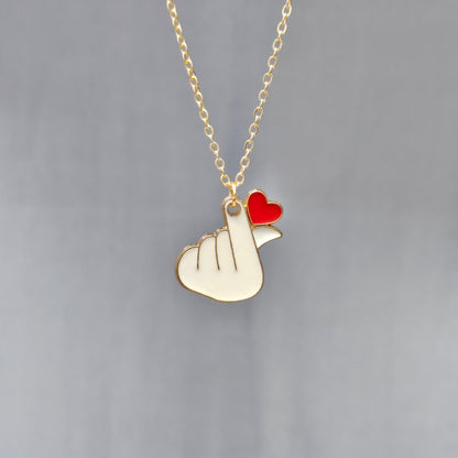 Finger-Heart Saranghae Golden Christmas Charm Necklace