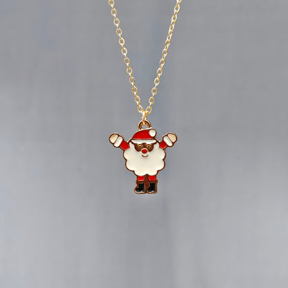 Cheering Santa Claus Golden Christmas Charm Necklace