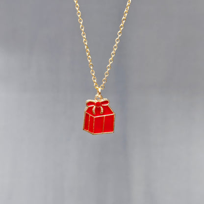 Red Mini Giftbox Golden Christmas Charm Necklace
