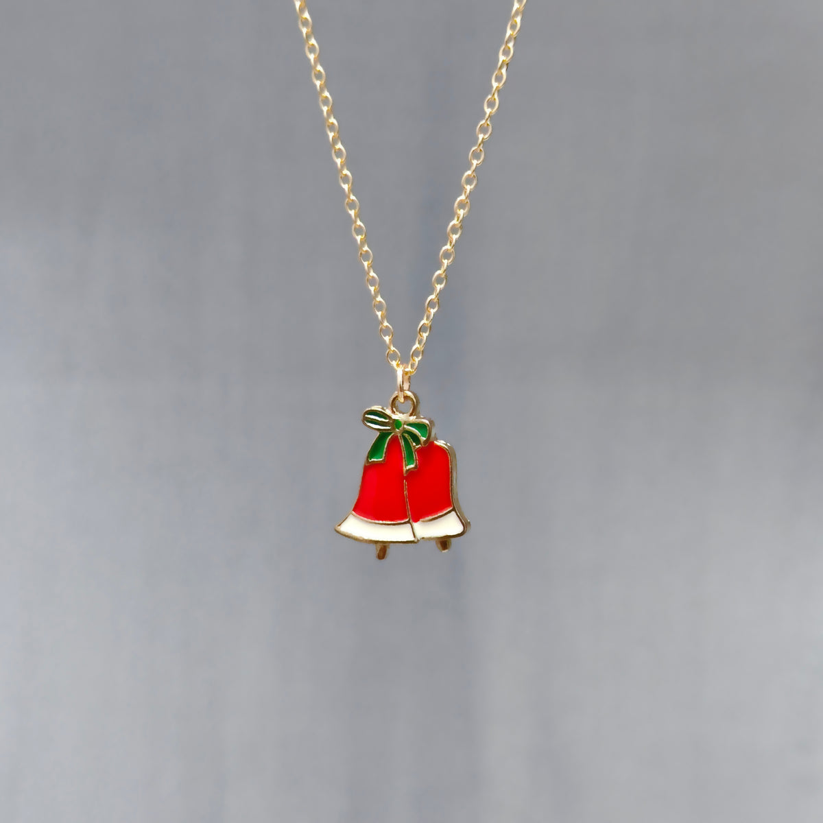 Double Jingle Bells Golden Christmas Charm Necklace