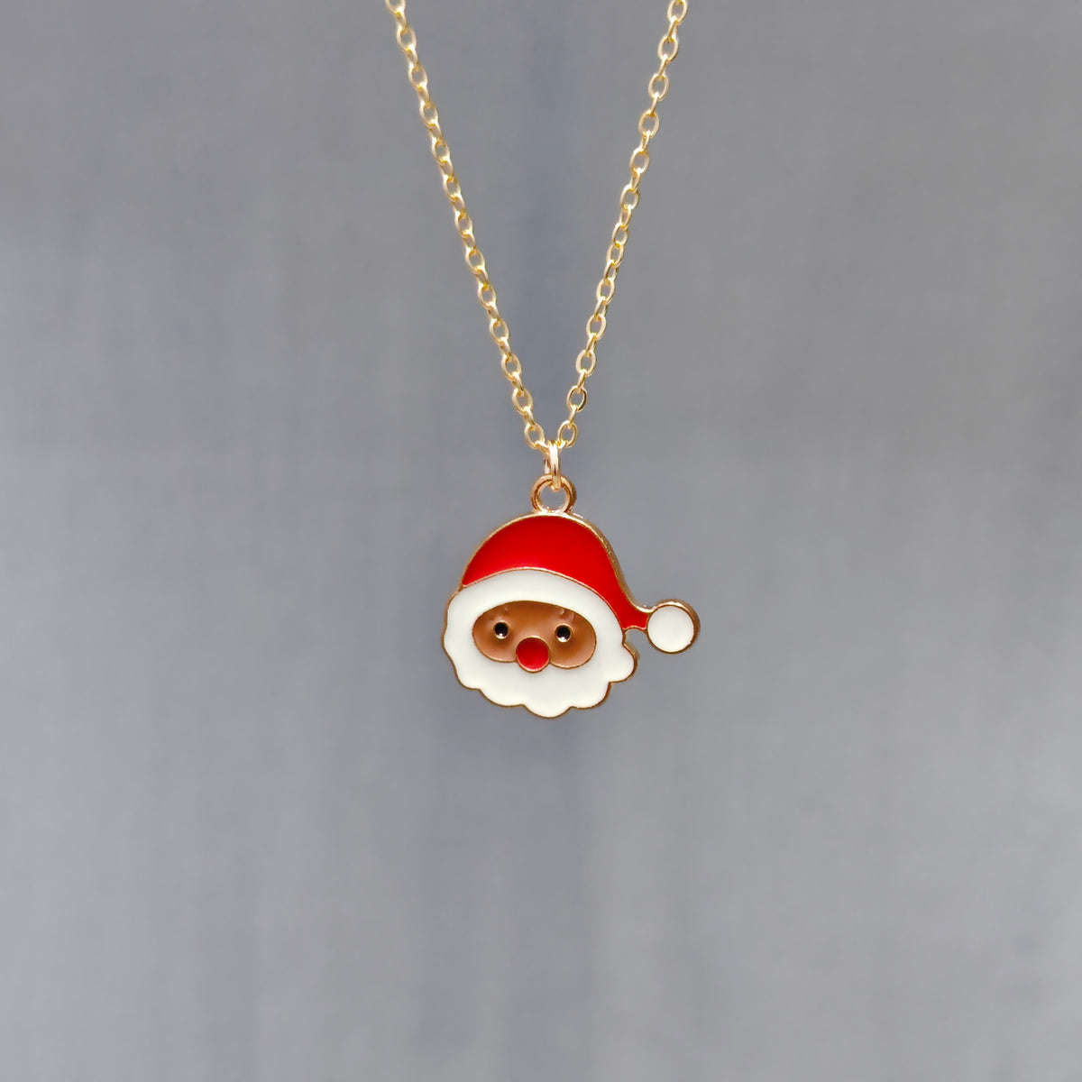 Cute Santa Face Golden Christmas Charm Necklace