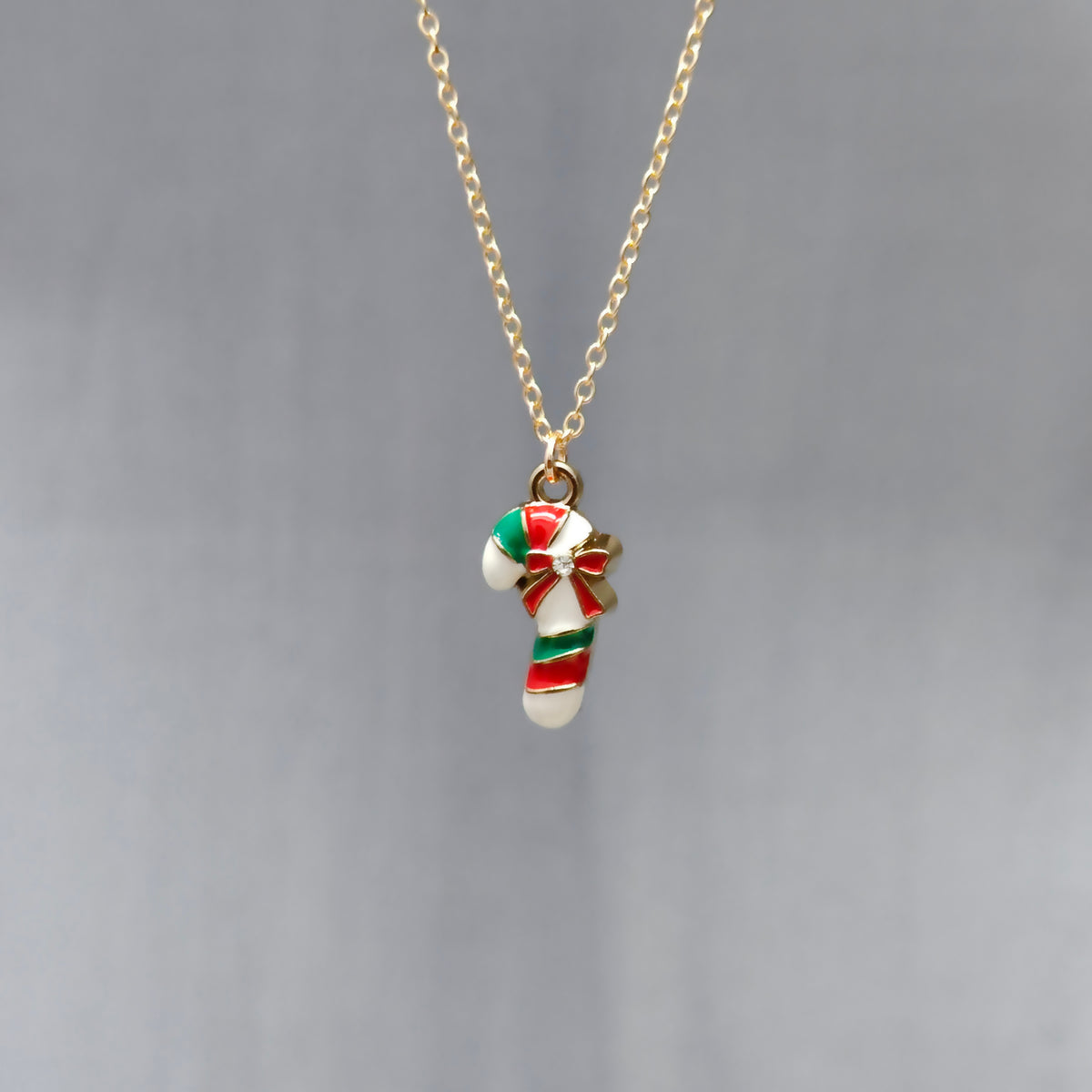 Candycane Golden Christmas Charm Necklace