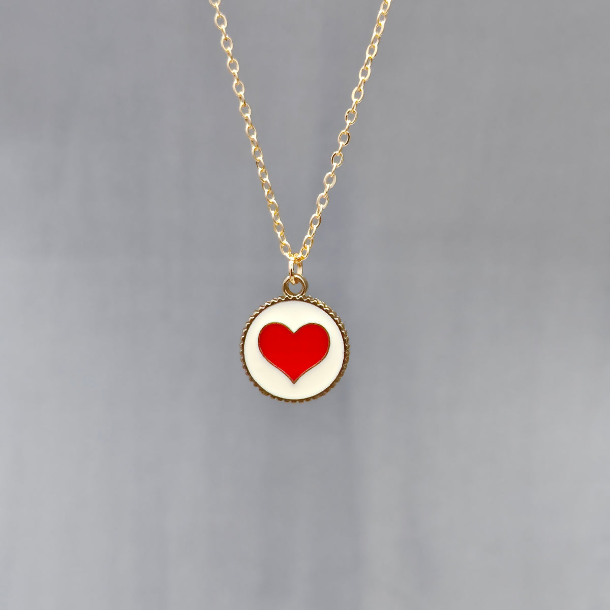 Red Heart Coin Golden Christmas Charm Necklace