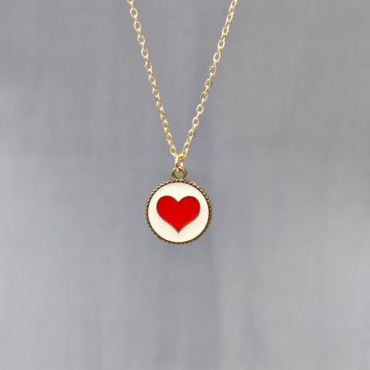Red Heart Coin Golden Christmas Charm Necklace