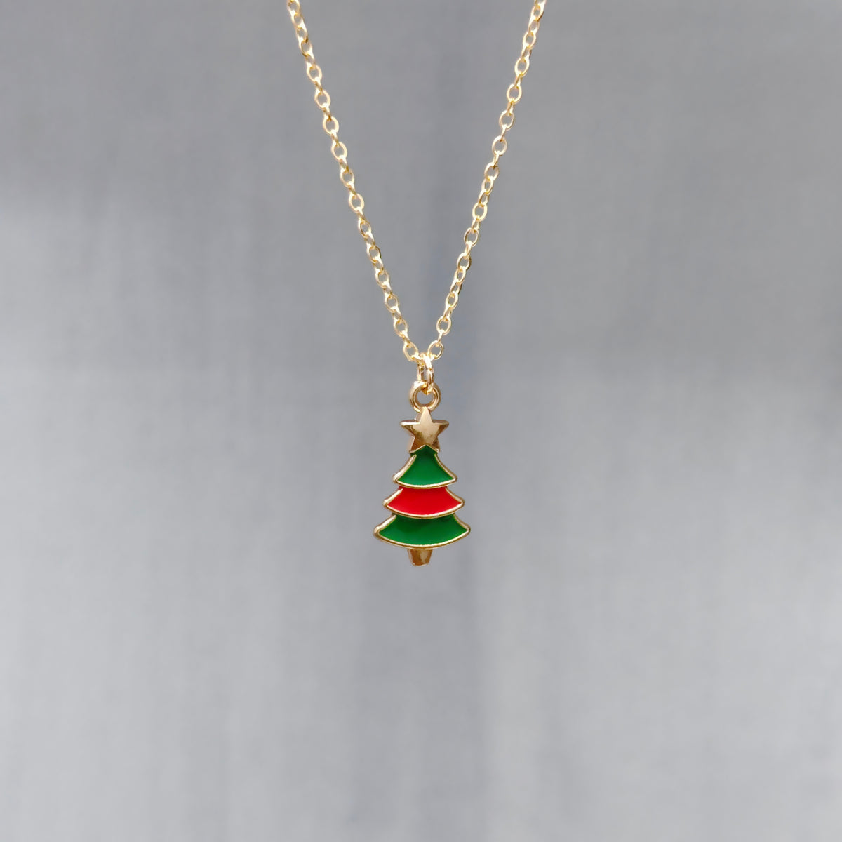 Mini Xmas Tree Golden Christmas Charm Necklace