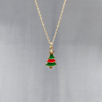 Mini Xmas Tree Golden Christmas Charm Necklace