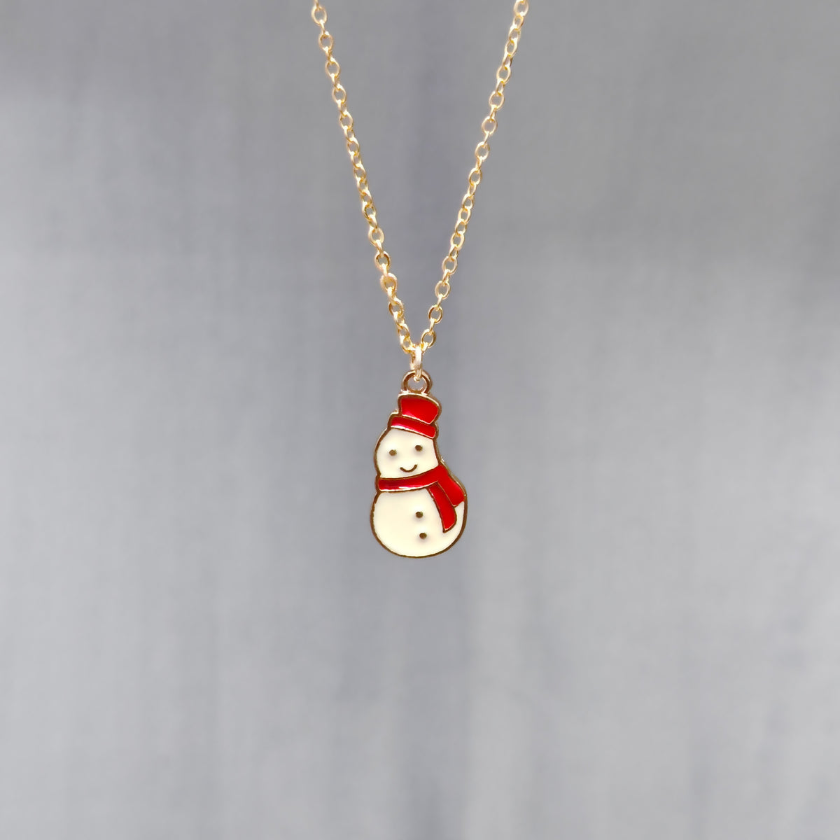 Mini Smiling Snowman Golden Christmas Charm Necklace