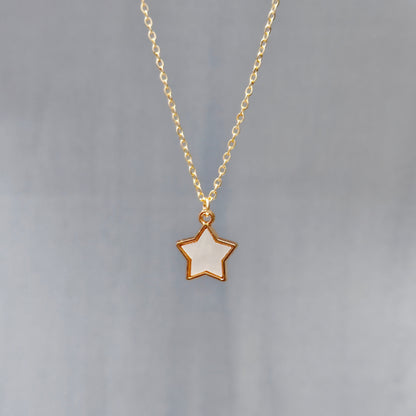 Pearl-Finish White Star Golden Christmas Charm Necklace