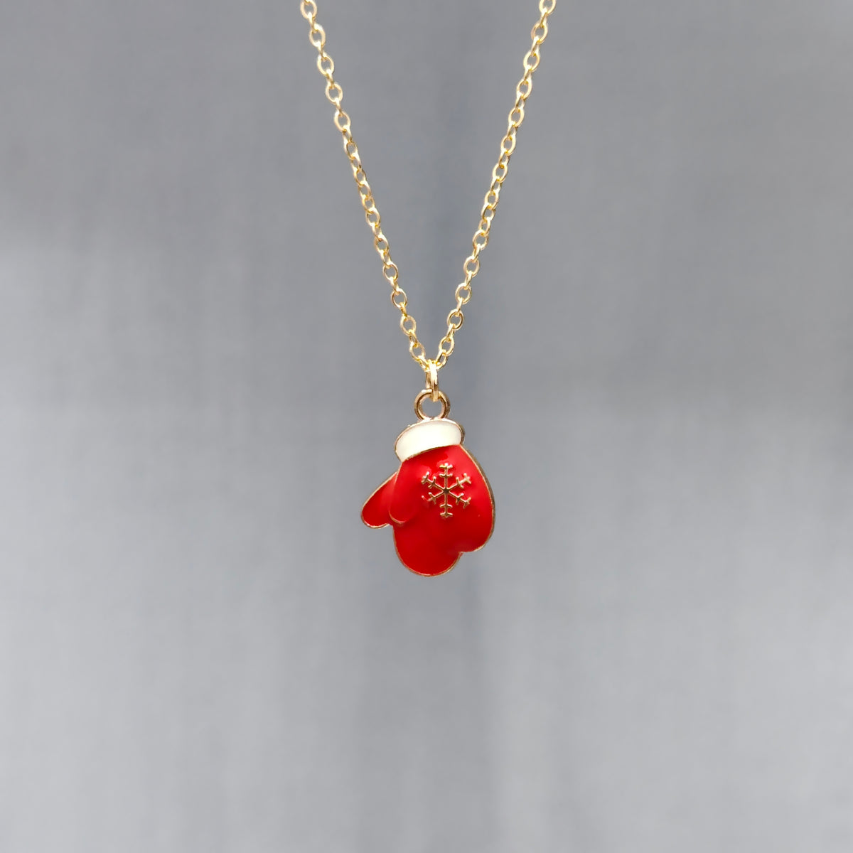 Double Snowflake Gloves Golden Christmas Charm Necklace