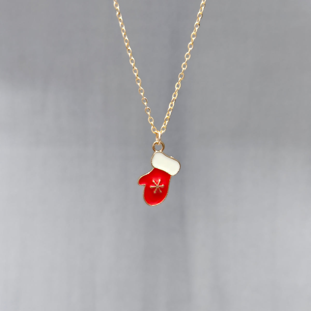 Snowflake Glove Golden Christmas Charm Necklace