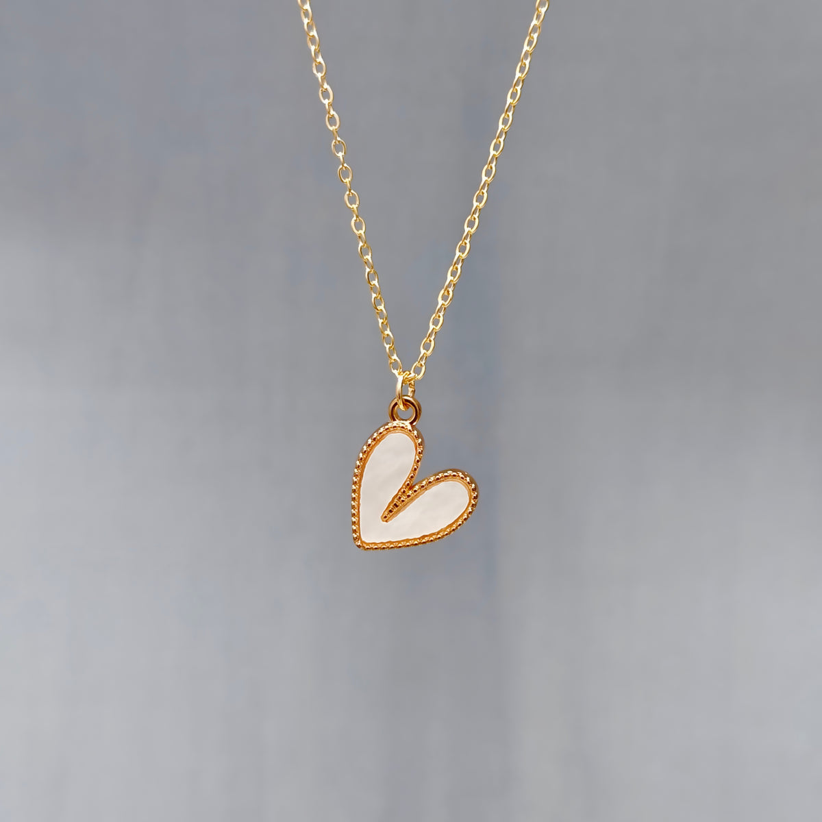 Pearl-Finish White Heart Golden Christmas Charm Necklace