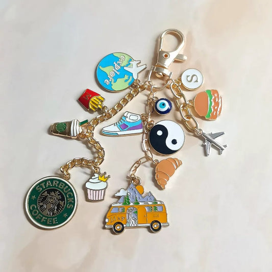 Personalized Travel Theme Golden Three Layer Bag Charm