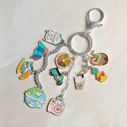 Travel Theme Three Layer Silver Bag Charm Keychain