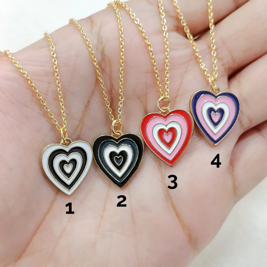 Aesthetic Multicolour Enamel Heart Golden Necklace for Women