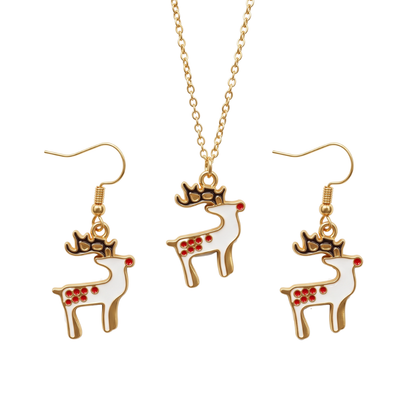 Spotted Reindeer Golden Christmas Pendant Set (Necklace & Earrings)