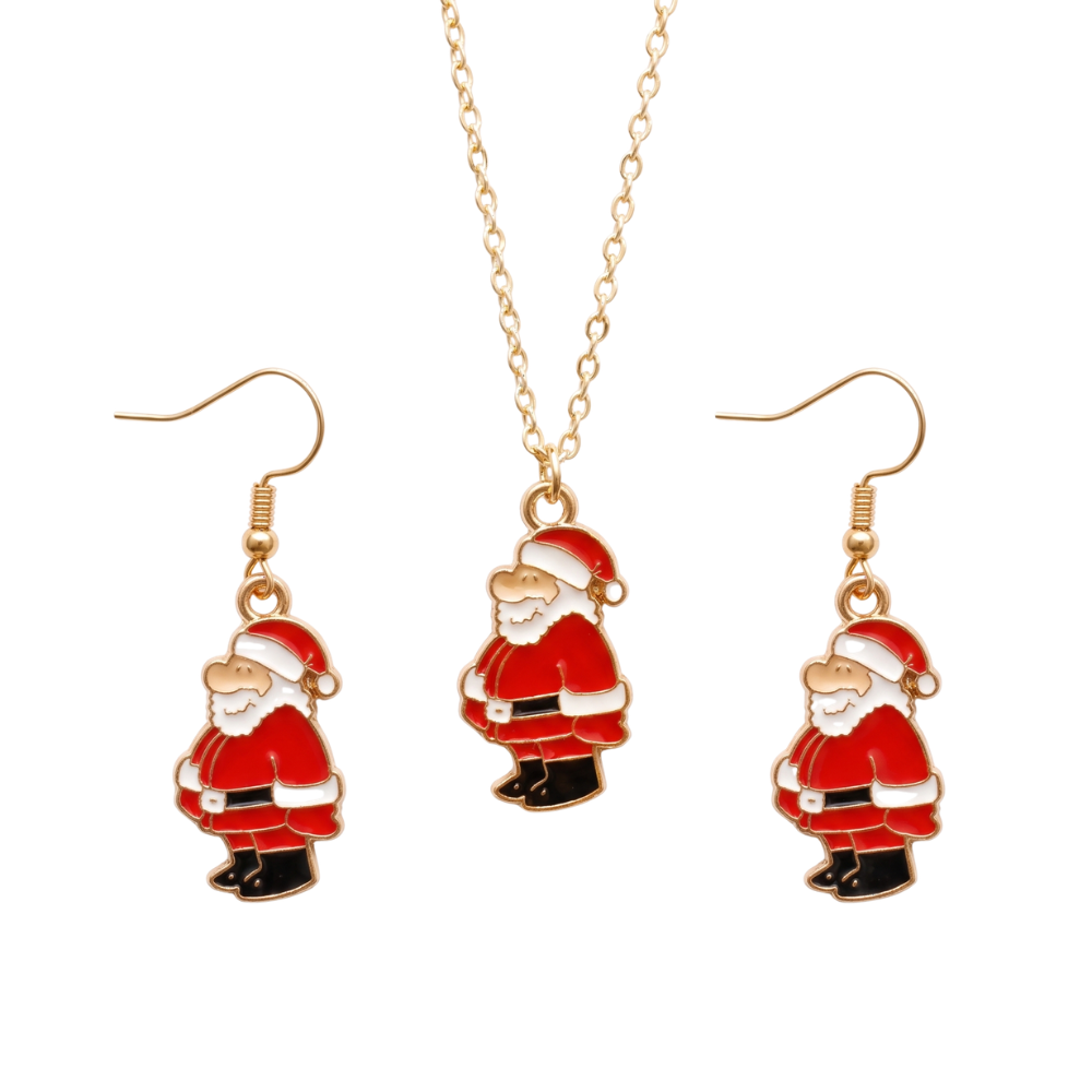 Standing Santa Golden Christmas Pendant Set (Necklace & Earrings)