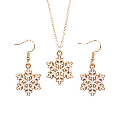 Spiky Snowflake Golden Christmas Pendant Set (Necklace & Earrings)