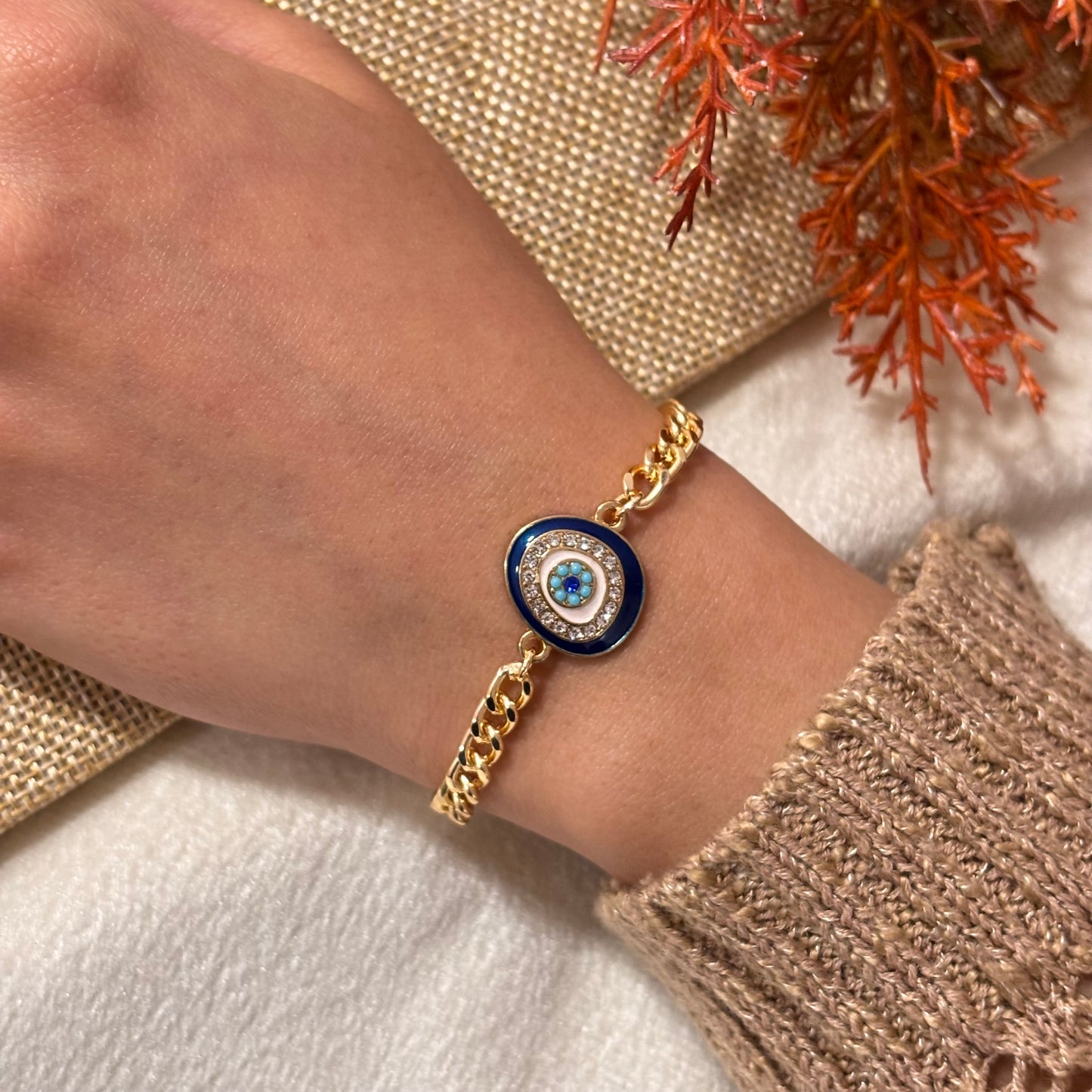 Curb Chain Evil Eye Bracelet for Women