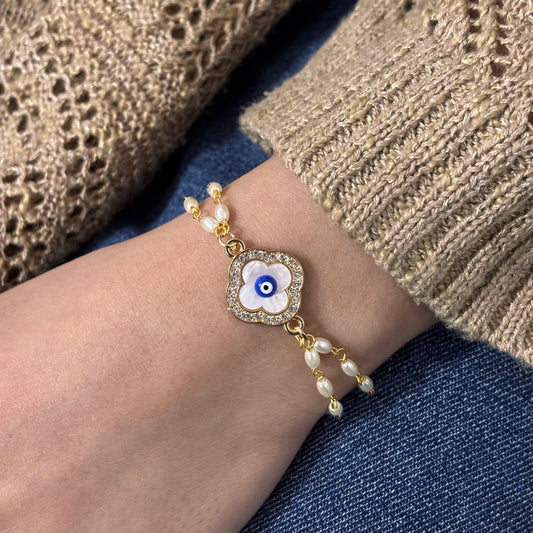 Pearlchain Clover Evil Eye Bracelet for Women