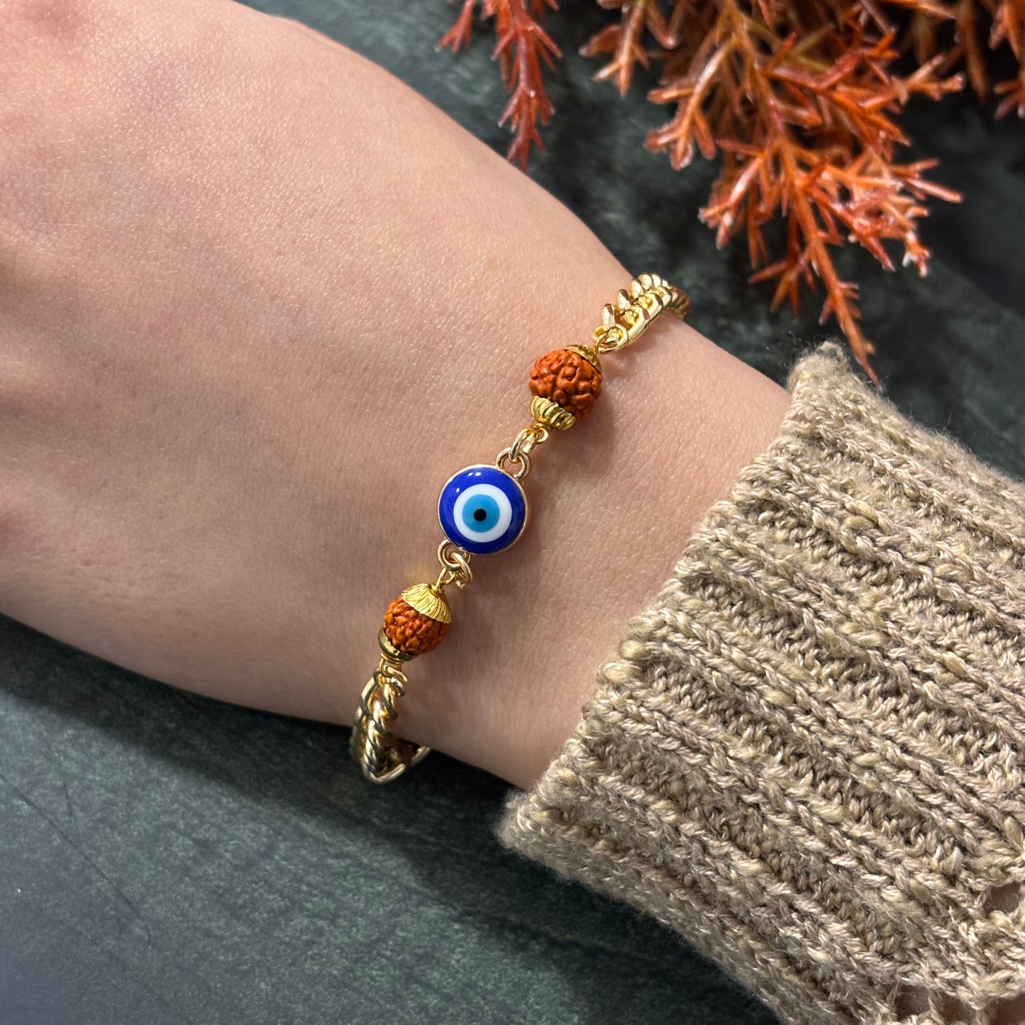 Curb Chain Rudraksha Evil Eye Bracelet for Women