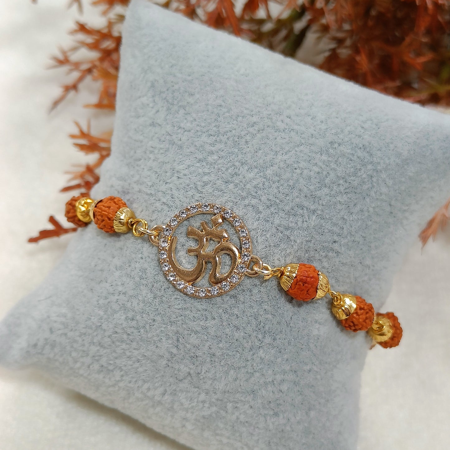Rudraksha & Studded Om Bracelet for Men