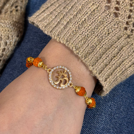 Rudraksha & Studded Om Bracelet for Women