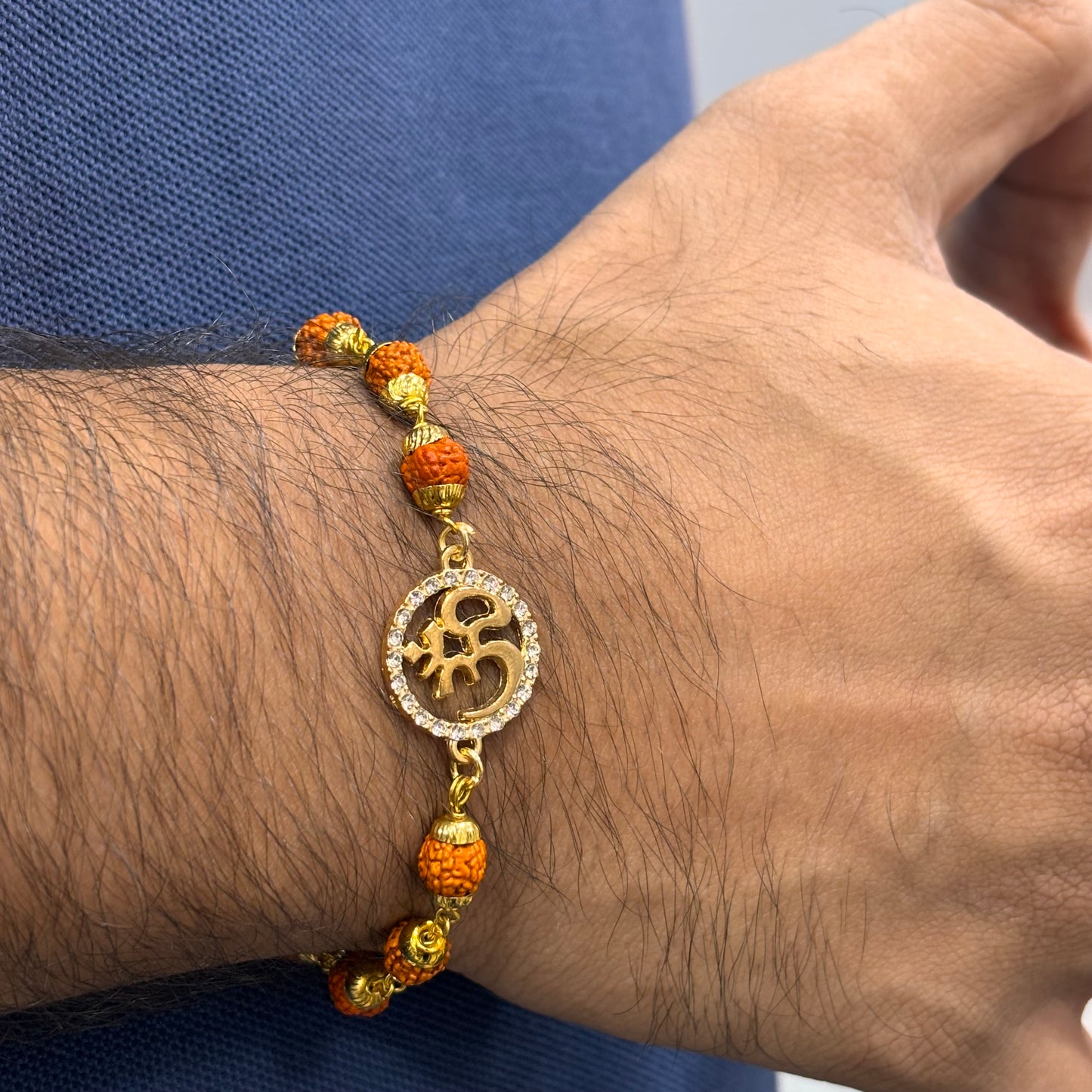 Rudraksha & Studded Om Bracelet for Men