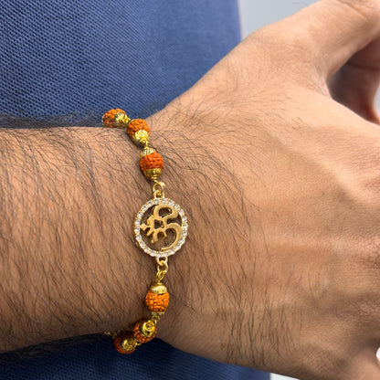Rudraksha & Studded Om Bracelet for Men