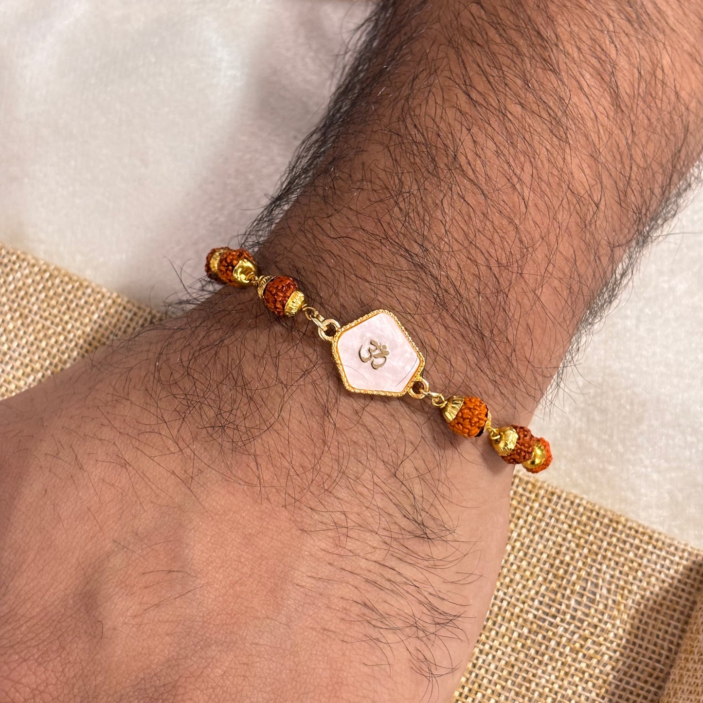 Rudraksha & Pearl-Finish Om Unisex Bracelet