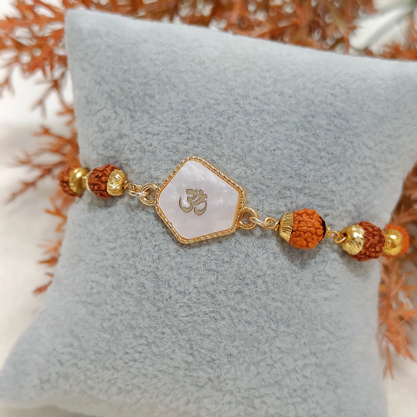 Rudraksha & Pearl-Finish Om Unisex Bracelet