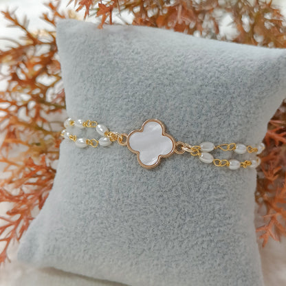 Oval Pearlchain Clover Bracelet for Women