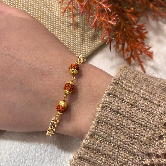 Golden Curb Chain Rudraksha Unisex Bracelet