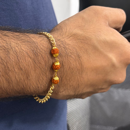 Golden Curb Chain Rudraksha Unisex Bracelet