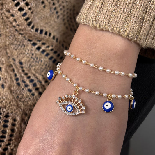 Pearlchain Five Evil Eye Charm Bracelet for Women