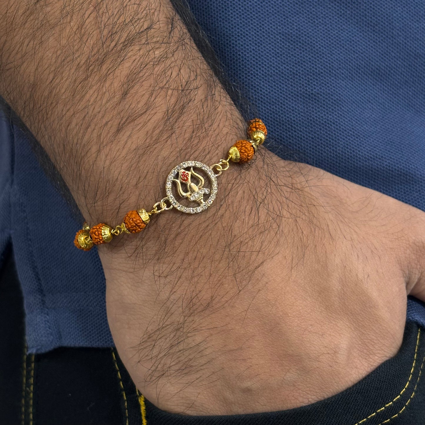 Rudraksha & Studded Om Trishul Unisex Bracelet