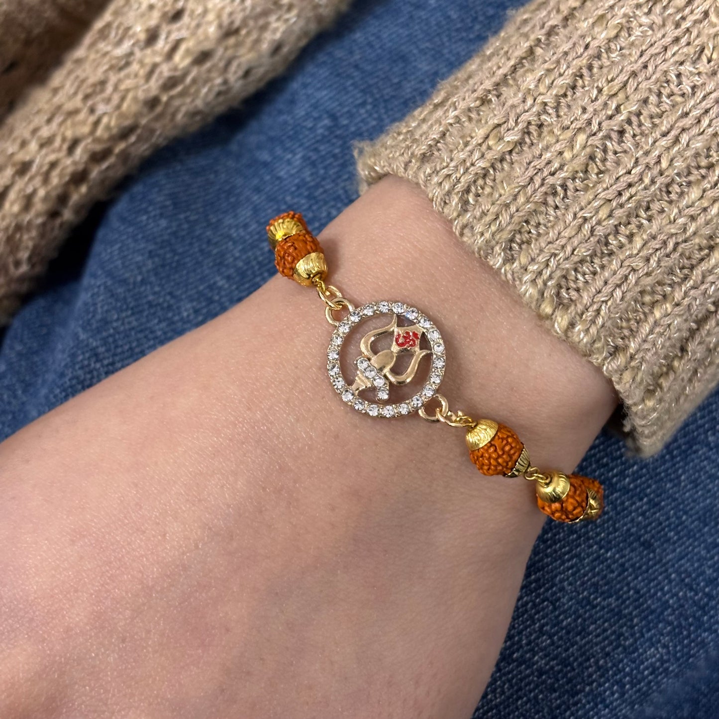 Rudraksha & Studded Om Trishul Unisex Bracelet