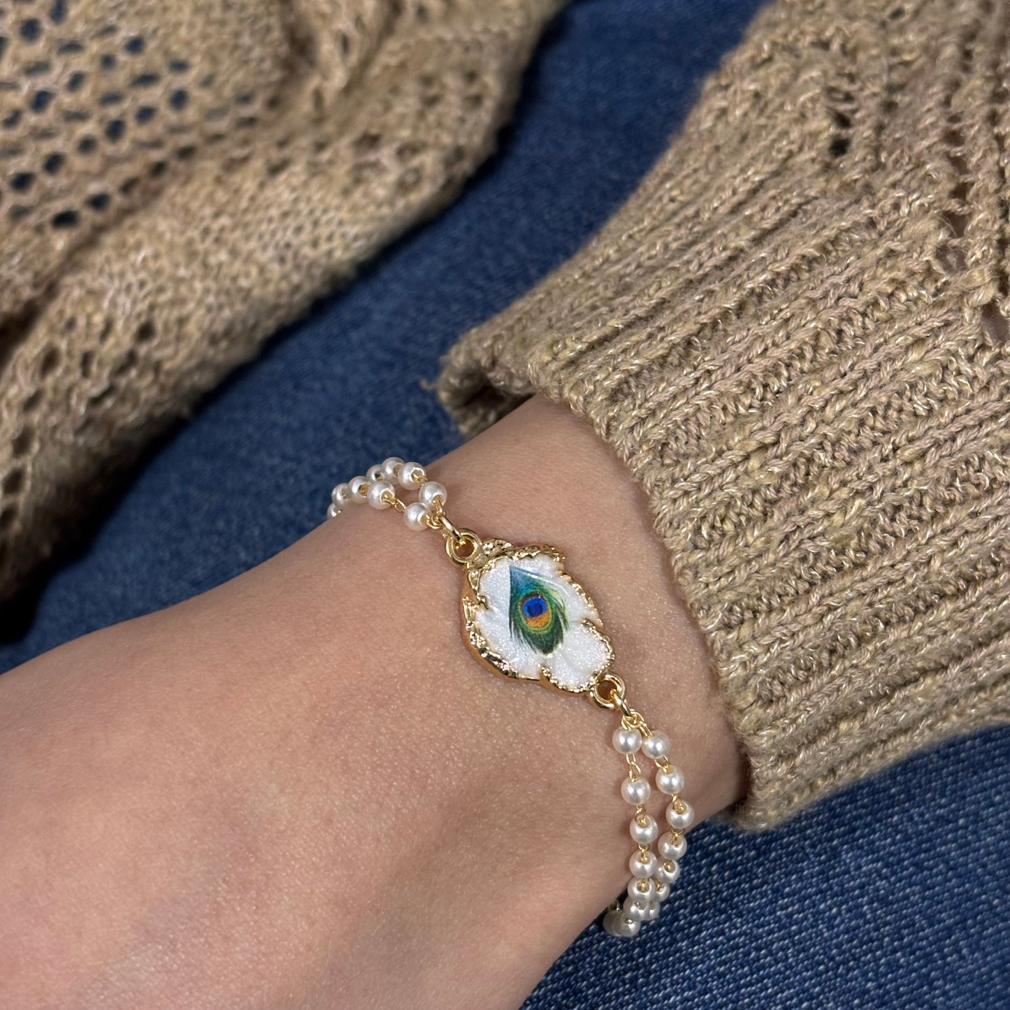 Pearlchain Peacock Feather Unisex Bracelet