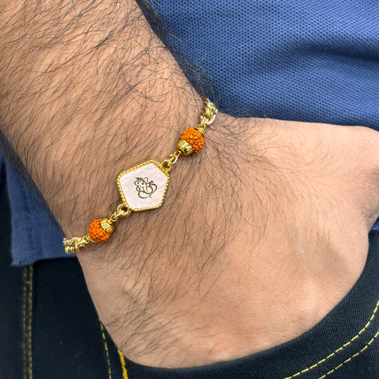 Curb Chain Rudraksha & Ganesha Unisex Bracelet
