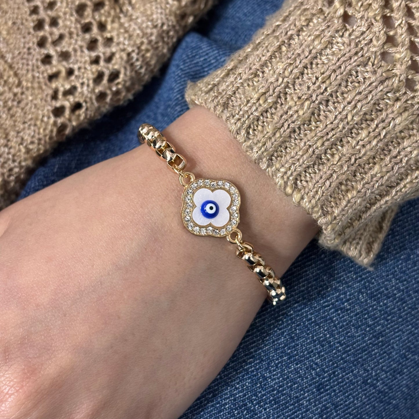 Box Chain Clover Evil Eye Unisex Bracelet
