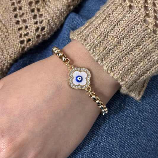 Box Chain Clover Evil Eye Unisex Bracelet