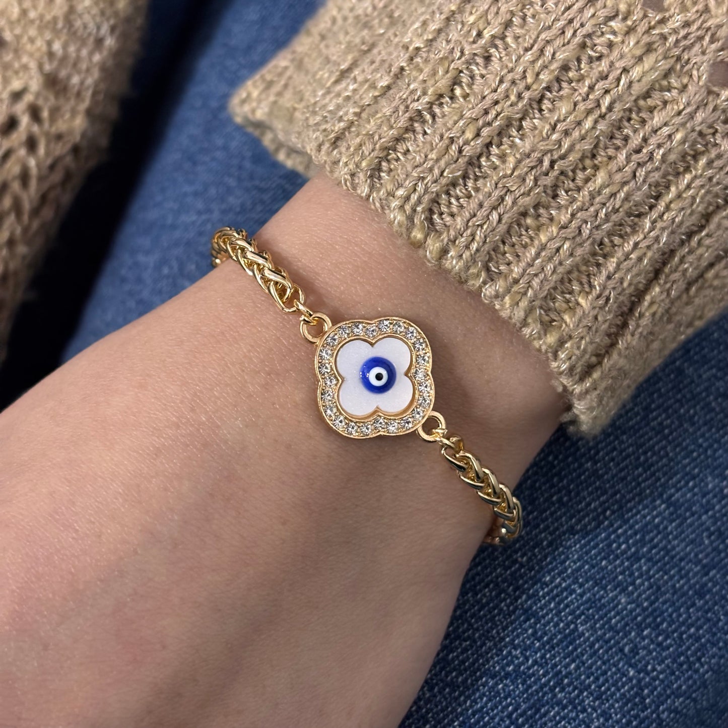 Braided Chain Clover Evil Eye Bracelet for Women