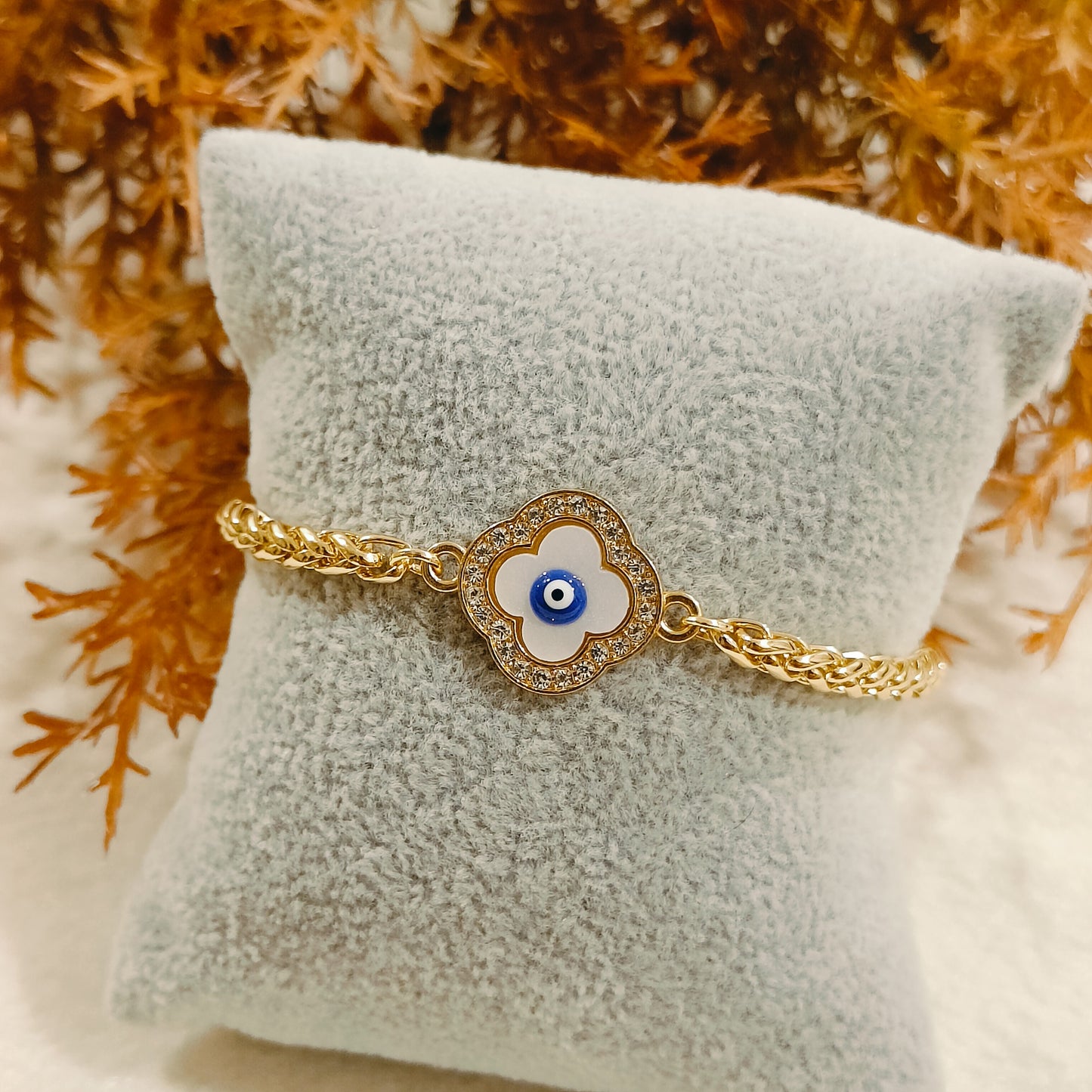 Braided Chain Clover Evil Eye Bracelet for Women