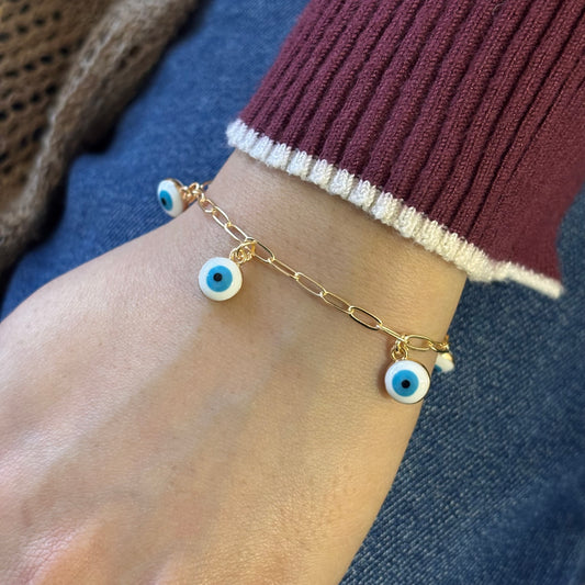 Paperclip Five Evil Eye Charm Bracelet for Women