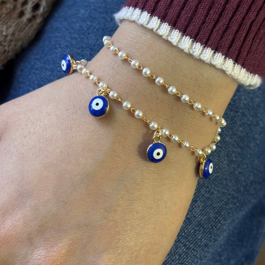 Pearlchain Five Evil Eye Charm Bracelet for Women