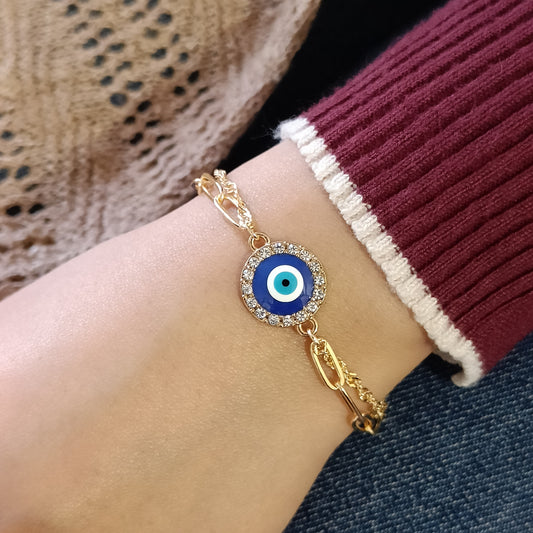 Paperclip & Twisted Chain Evil Eye Bracelet for Women