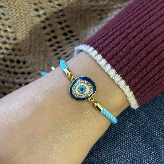 Evil Eye Sky Blue Nylon Slider Unisex Bracelet
